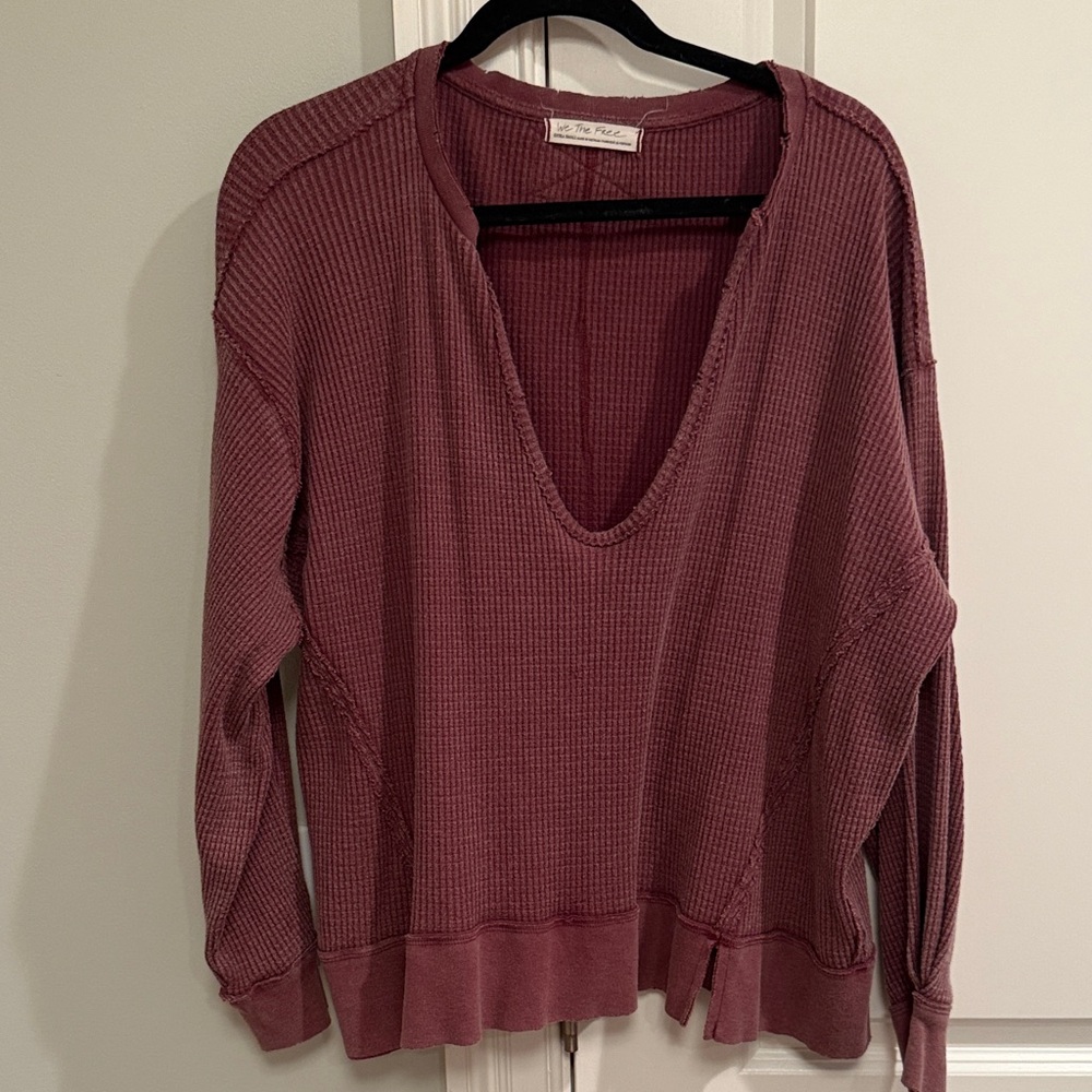We The Free Mauve Waffle Knit V-Neck Top
